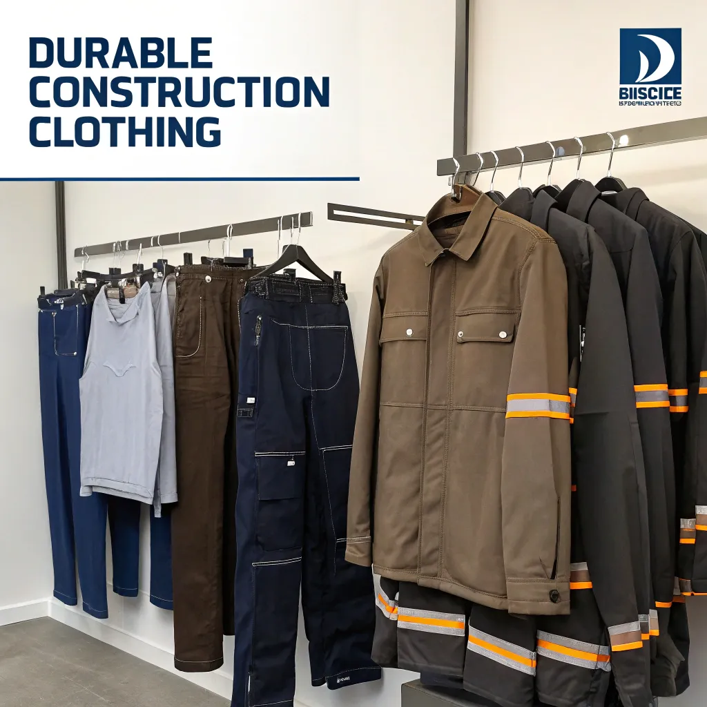 Durable construction clothing on display